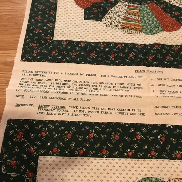 Grannys Trunk Pillow Panel Set Fabric Kit For Quilting & Crafting Green Rust 16" - Picture 5 of 6